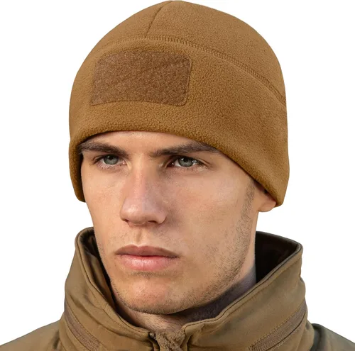 Vista 7 de M-Tac Gorro Táctico de Forro Polar con Parche - Gorro de Invierno Élite - Panel de Parche Negro
