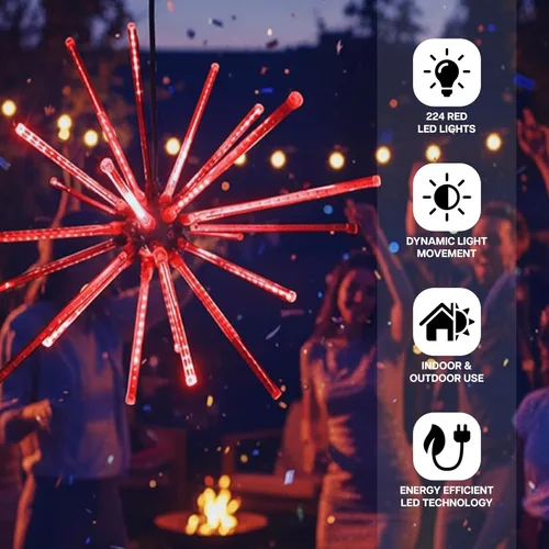 Vista 2 de Holiday Bright Lights Estrella colgante roja de 20 pulgadas con 224 luces LED para interiores y exteriores