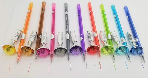 Vista 3 de Bolígrafos de gel de tinta multicolor con forma de diamante de 7 pulgadas (paquete de 24) para escribir, dibujar, notas, diario diario, diario
