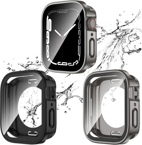 Vista 10 de Paquete de 2 fundas impermeables 2 en 1 para Apple Watch Series SE SE 6 5 4 40mm, borde recto de PC frontal y trasero con protector de pantalla