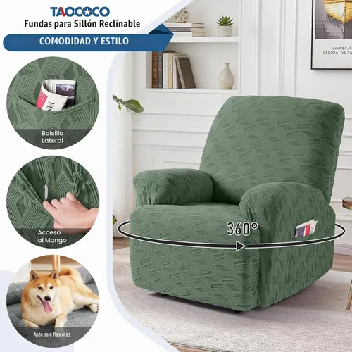 Vista 4 de TAOCOCO Funda para Reclinable de 3 Piezas, Fundas para Silla Reclinable, Funda Elástica de Jacquard para Silla Reclinable, Protector de Muebles