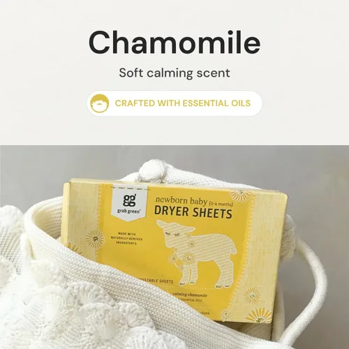 Vista 4 de Grab Green Newborn Baby Dryer Sheets, 120 Count, Calming Chamomile Scent