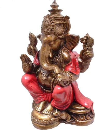 Vista 3 de Ganesha - Cabeza de elefante y cuerpo humano que elimina obstáculos del camino de uno, decoración de dormitorio, oficina en casa, estatua Rojo