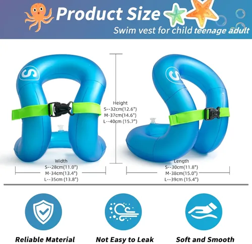 Vista 3 de Chaleco de natación, chaqueta de natación inflable, flotadores de piscina, flotación ligera para niños pequeños, adolescentes y adultos