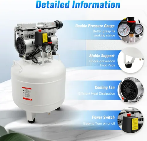 Vista 2 de Compresor de aire, compresor de aire médico dental grande de 40 L/10.57 gal con silenciador de filtro de aire, 750 W, 115 PSI, potente bomba