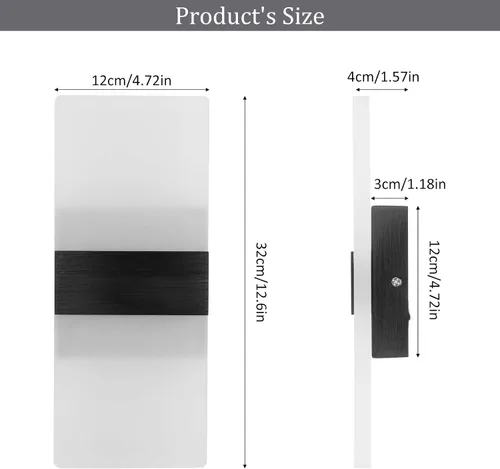 Vista 6 de Lightess Aplique de pared moderno regulable. Aplique de pared de 12W en negro, lámpara de pared interior de acrílico para dormitorio, sala de estar
