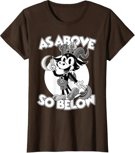 Vista 18 de Camiseta de dibujos animados retro de Baphomet Pagan As Above So Below, Negro, S