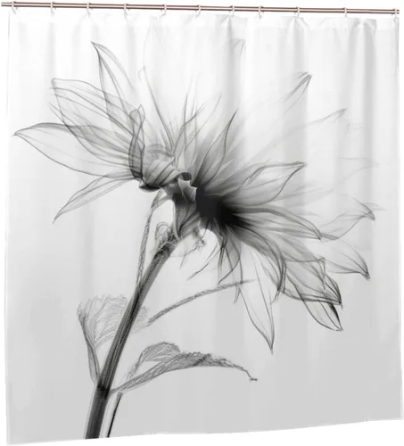 Vista 7 de YLATY2601 - Cortina de ducha de flores abstractas para baño, juego de cortinas de ducha bohemias florales en blanco y negro, tela transparente