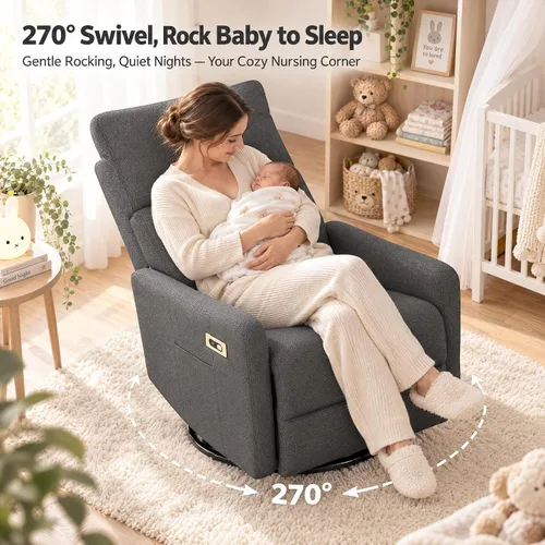 Vista 3 de Power Swivel Recliner Chair, Nursery Rocking Chairs, Gray Dark Gray