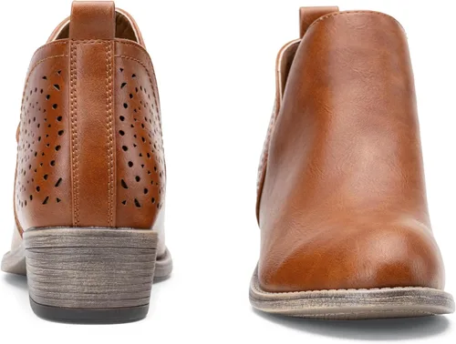 Vista 9 de VEPOSE botas al tobillo para mujer con tacón bajo y grueso, con perforaciones, botas de vaquero