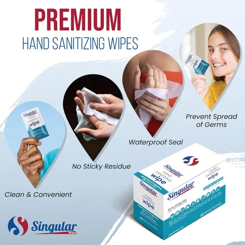 Vista 4 de Singular Wipes - Toallitas desinfectantes para manos, tamaño de viaje, 24 unidades envueltas individualmente, aroma cítrico fresco, hidratante