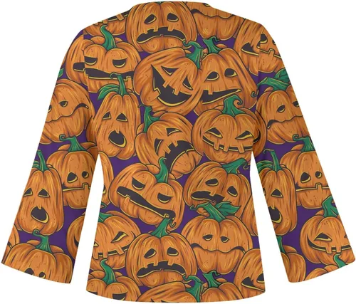Vista 4 de Camisetas para mujer 2023 a la moda, divertidas camisetas gráficas de Halloween, casuales, holgadas, cuello en V, manga larga, camisetas sueltas