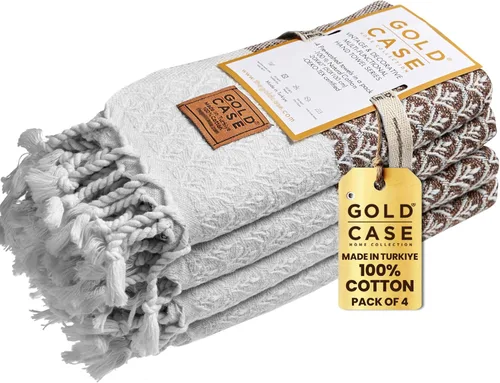 Vista 18 de Gold CASE - Juego de 4 Toallas de Mano Turcas para Baño, 20 x 40 pulgadas, Toallas de Baño 100% Algodón, Toalla Pequeña de Cocina Aphrodite