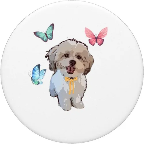 Vista 3 de Shih Tzu Perro con diseño de mariposas – PopSockets Grip y soporte para teléfonos y tabletas