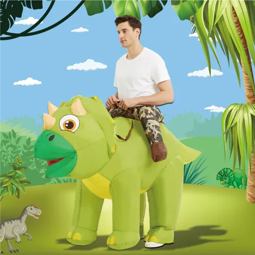 Vista 3 de GOOSH Inflatable Dinosaur Costume Adult Halloween Blow up Triceratops Costumes Women Man Funny Riding Dinosaur Cosplay