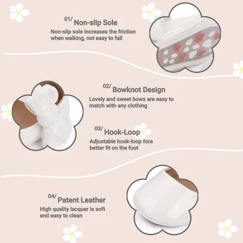 Vista 5 de Uineky Zapatos de vestir para bebés y niñas recién nacidas, zapatos planos estilo Mary Jane, antideslizantes, ligeros, suela suave, zapatos de boda