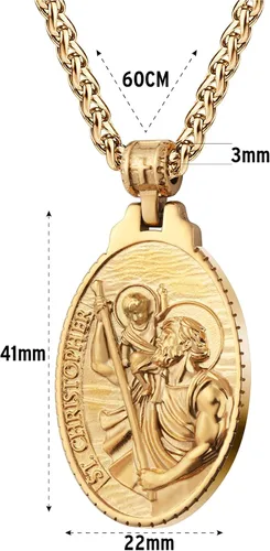 Vista 4 de Collar de San Cristóbal/Jorge/Miguel/Jesús/María para Hombre, Medallón de Santos Patrones, Joyería de Acero Inoxidable
