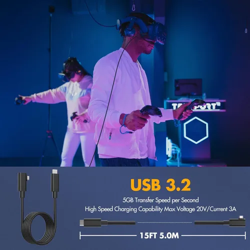 Vista 2 de Opcables Quest 2 Link Cable Fiber Optic Cable,USB 3.2 Gen1 USB C to C 5Gbps High Speed Data Transfer and Fast Charging,Quest 2 pc Link Cable for