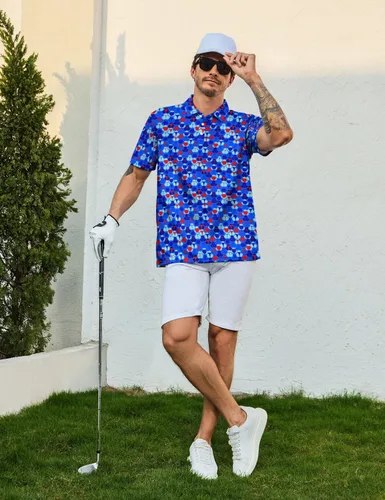 Vista 5 de Camisas polo divertidas para hombre de los años 80, camisas de golf de secado rápido que absorben la humedad, divertidas camisas polo de golf