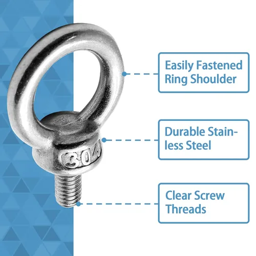 Vista 3 de Perno de ojo M8, perno de ojo de acero inoxidable, rosca masculina maquinaria hombro anillo de elevación perno de ojo, tornillo resistente
