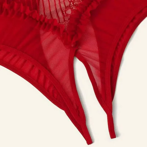 Vista 3 de Lencería sexy para mujer para sexo, juego travieso, de cuero, con cremallera hueca, de una pieza, babydoll de peluche, corsé, vendaje, body