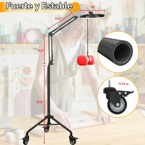 Vista 4 de LUXSURE Trípode de luz de anillo para iPhone, anillo de luz con soporte y soporte para teléfono, soporte de cámara LED con ruedas, trípode