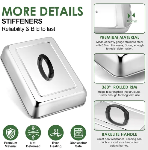 Vista 3 de 1 pieza de tapa para untar cúpula de fusión para parrilla (13 x 9.8 pulgadas), Joyfair tapa rectangular de acero inoxidable para fundir queso