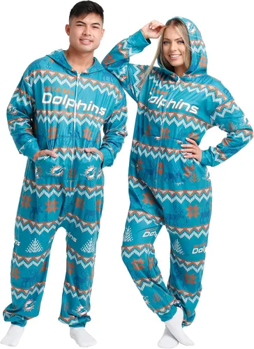 Vista 45 de FOCO Unisex NFL Team Logo Pajamas One Piece Onesie Patrón feo navideño