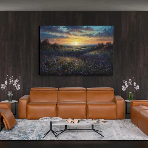 Vista 2 de Purple Violet Oil Painting,Flower Wall Art, Abstract Oil Painting On Canvas, Palette Knife Painting, Spring Landscape Wall Art, Home Decor