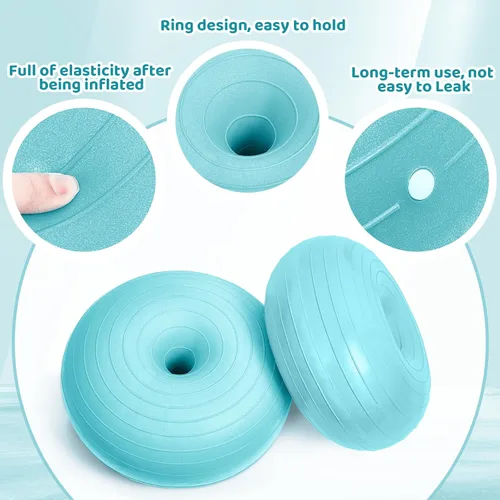 Vista 3 de Lewtemi - Asiento flexible para aula de 20 pulgadas, silla de bola de yoga inflable grande tipo dona, silla de ejercicios con cojín y asiento