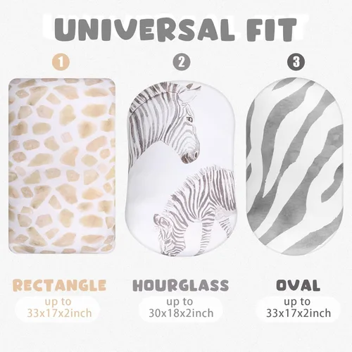 Vista 4 de Rtteri Juego de 4 sábanas de moisés suaves y ajustables para bebé, niños y niñas, de algodón suave, funda de moisés de animales, funda segura