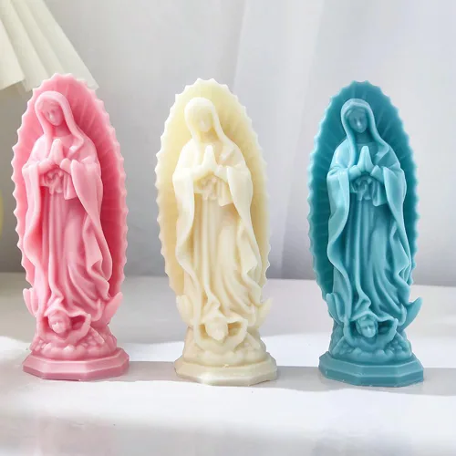 Vista 3 de Molde de silicona para estatua religiosa de la Virgen María, moldes de velas para hacer velas, herramientas de cera, molde de vela Virgen María