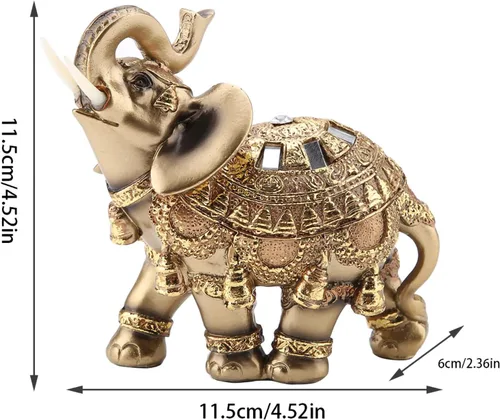 Vista 2 de Estatua de elefante de Feng Shui, figura de resina dorada de 4.5 pulgadas para decoración de oficina en casa, buena suerte, protección de riqueza