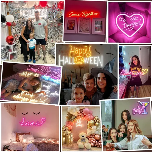 Vista 5 de Letrero de neón personalizado, luces LED personalizadas para decoración de pared de dormitorio, letras para cumpleaños, boda, fiesta, bar, negocio