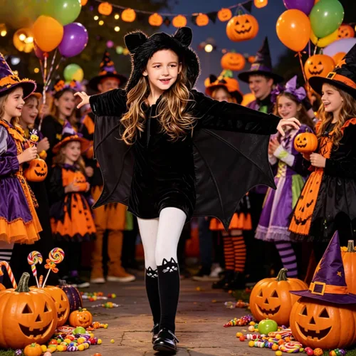 Vista 4 de yolsun Disfraz de murciélago vampiro para niña, disfraz de animal de Halloween Negro-1
