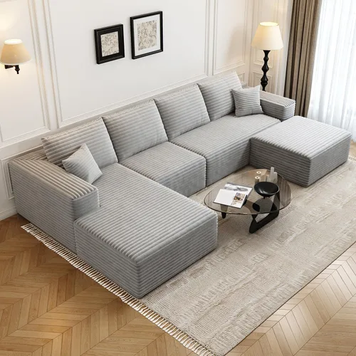 Vista 12 de Sofá seccional modular Cloud de 107.5 pulgadas con 1 otomana, sofás tapizados modernos minimalistas, cómodo sofá en forma de U para sala de estar