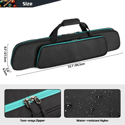Vista 11 de GOBUROS Estuche para tacos de billar 2x2 con capacidad para 2 topes y 2 ejes, estuche suave para palos de billar con bolsillo frontal