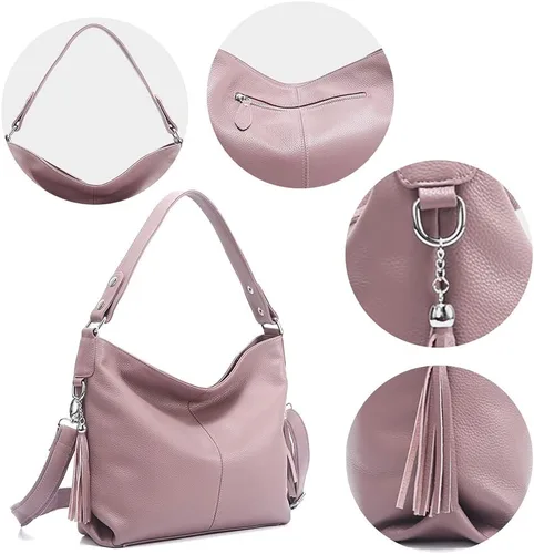 Vista 29 de Moda suave cuero genuino borla mujer bolso señoras hombro mensajero hobo bolso
