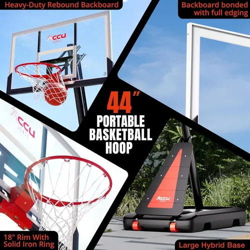 Vista 4 de ACCU LEVEL Arro de baloncesto con manivela para exteriores, 7.5-10 pies, ajustable, portátil, portería de baloncesto para jóvenes y adultos, 54