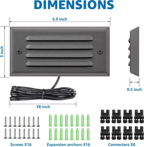 Vista 8 de SUNVIE Luces de paso de bajo voltaje, luces LED de escalera para exteriores de 5 W con placa frontal de rejilla horizontal para escalones