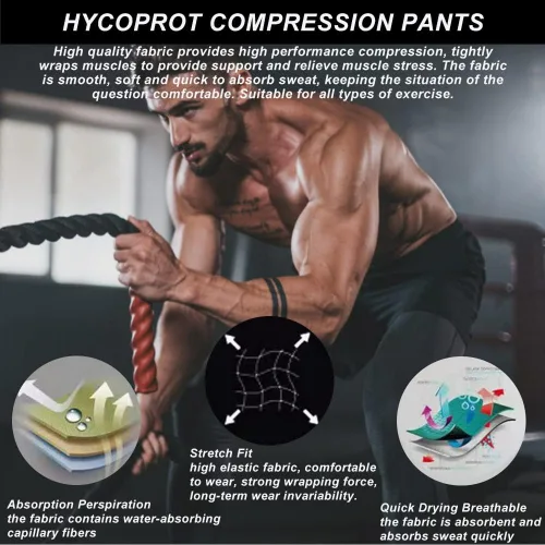 Vista 3 de HYCOPROT Pantalones de compresión para hombre, pantalones ajustados atléticos, leggings de capa base para correr, entrenamiento, deportes, yoga