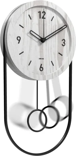 Vista 10 de Driini Reloj de pared decorativo con péndulo (negro) – Madera moderna, números dorados 3D, marco de metal – Relojes de pared pequeños y únicos