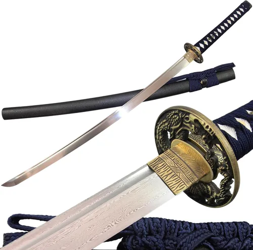 Vista 11 de Espada katana japonesa real hecha a mano, espada samurái de espiga completa, 40.5 pulgadas, bolsa de soporte incluida