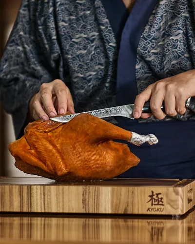 Vista 2 de KYOKU - Juego de 2 cuchillos japoneses para cortar carne, juego de cuchillos de carnicero de cocina de Damasco para tallar pechuga, acero VG10
