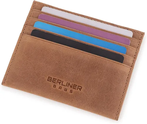 Vista 16 de BERLINER BAGS Funda de piel prémium para tarjetas, tarjetero con bloqueo RFID para hombres y mujeres, Negro -, Minimalista