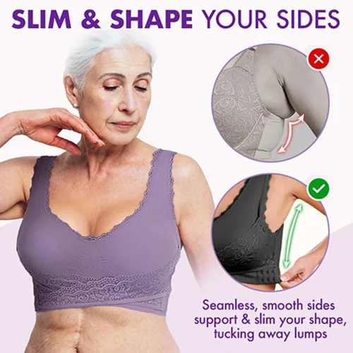 Vista 6 de Ellielift - Brasier de corsé cómodo con hebilla frontal cruzada lateral, brasier de encaje, Kendally para mujeres mayores