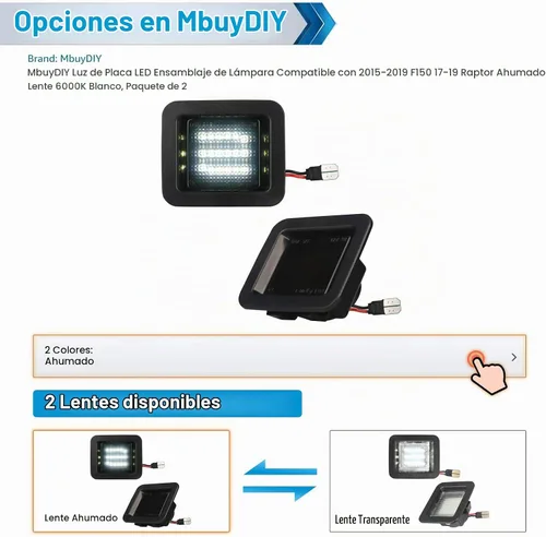 Vista 2 de Conjunto de lámpara LED para placa de matrícula, compatible con F150 2015-2020, 17-20 Raptor, lente transparente, 6000 K, blanco, paquete de 2