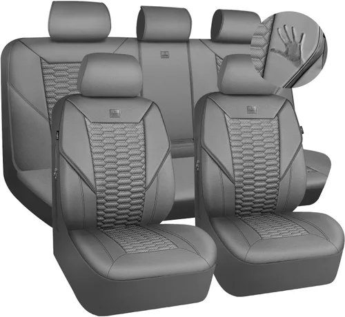 Vista 26 de CAR PASS Juego completo de fundas para asientos de coche de malla de espuma 3D de cuero, fundas para asientos de coche de malla transpirable