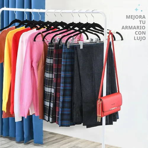 Vista 7 de Home-it - Perchas para pantalones con clips, 10 unidades, terciopelo negro, antideslizante, ahorro de espacio para pantalones, faldas, abrigos