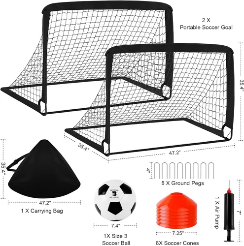 Vista 2 de Juego de 2 porterías de fútbol para niños para patio trasero, paquete de 2 redes de fútbol portátiles de 4 x 3 pies, equipo de entrenamiento